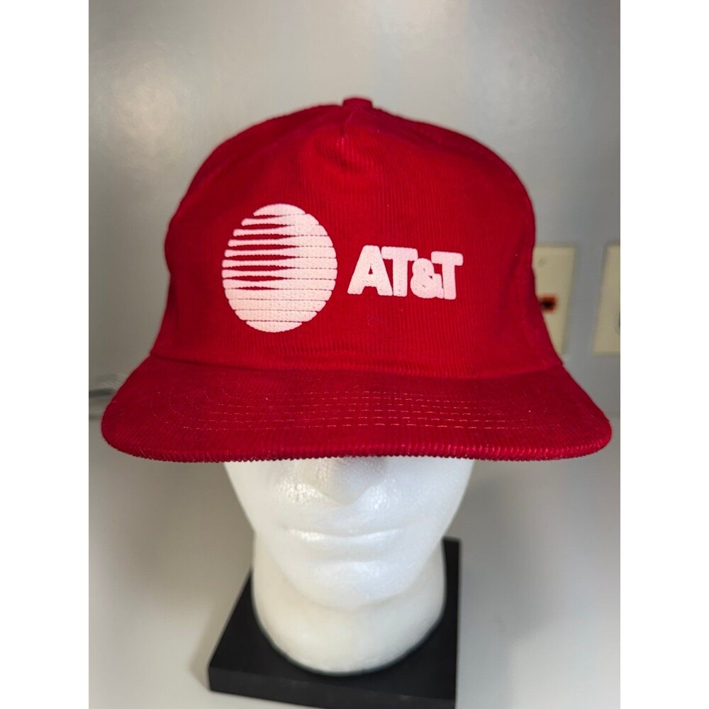 Vintage AT&T Corduroy Snapback Hat Red Retro Cap Adjustable USA